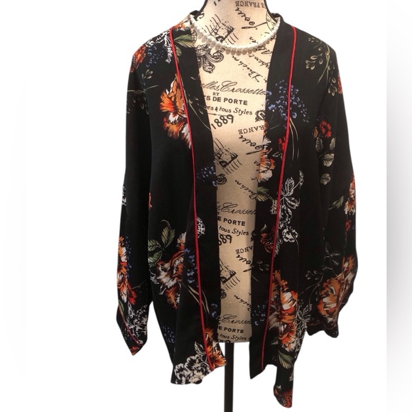 Liberty Love XL Black Floral Kimono Beachy Whimsigoth Open Front - Picture 1 of 6